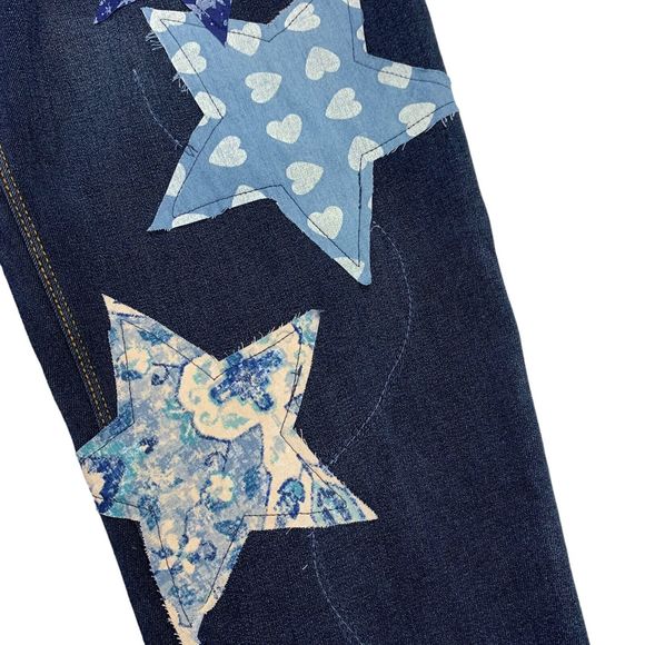 Peter Nygard Jeans Patched Boho Blue Stars Skinny Star Studs Womens Medium - Picture 5 of 12